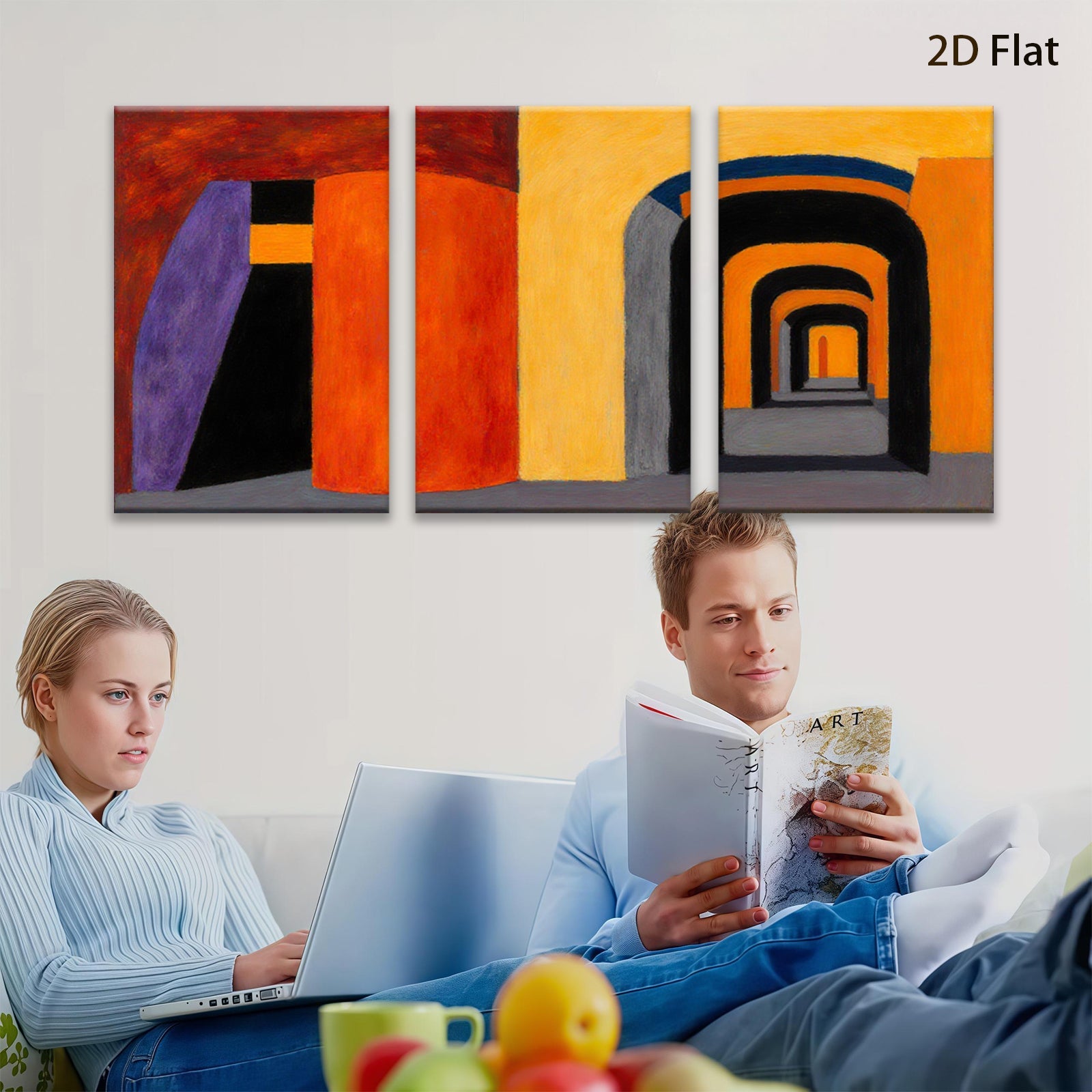 2D flat 1pc Abstract Geometric Hallway Canvas Wall Art Modern Living Room Bedroom Decor Farmhouse Style Gallery Wrapped Art