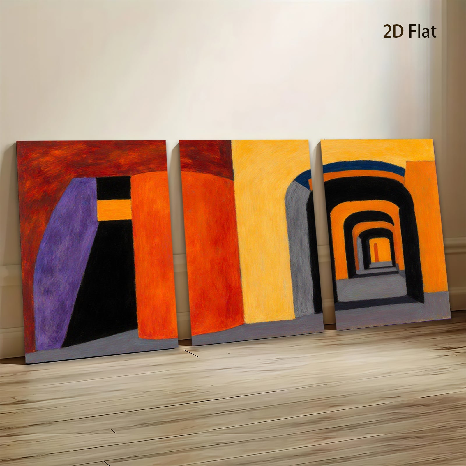 2D flat 1pc Abstract Geometric Hallway Canvas Wall Art Modern Living Room Bedroom Decor Farmhouse Style Gallery Wrapped Art