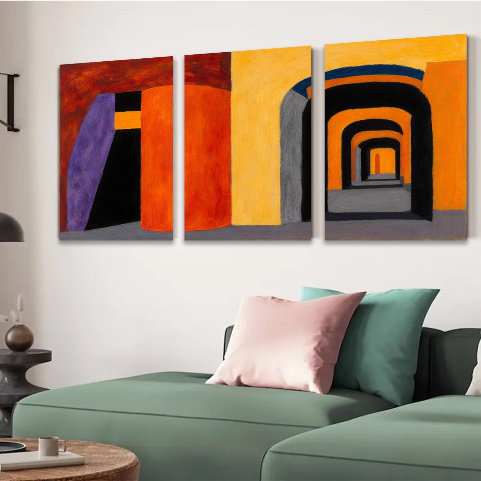 2D flat 1pc Abstract Geometric Hallway Canvas Wall Art Modern Living Room Bedroom Decor Farmhouse Style Gallery Wrapped Art