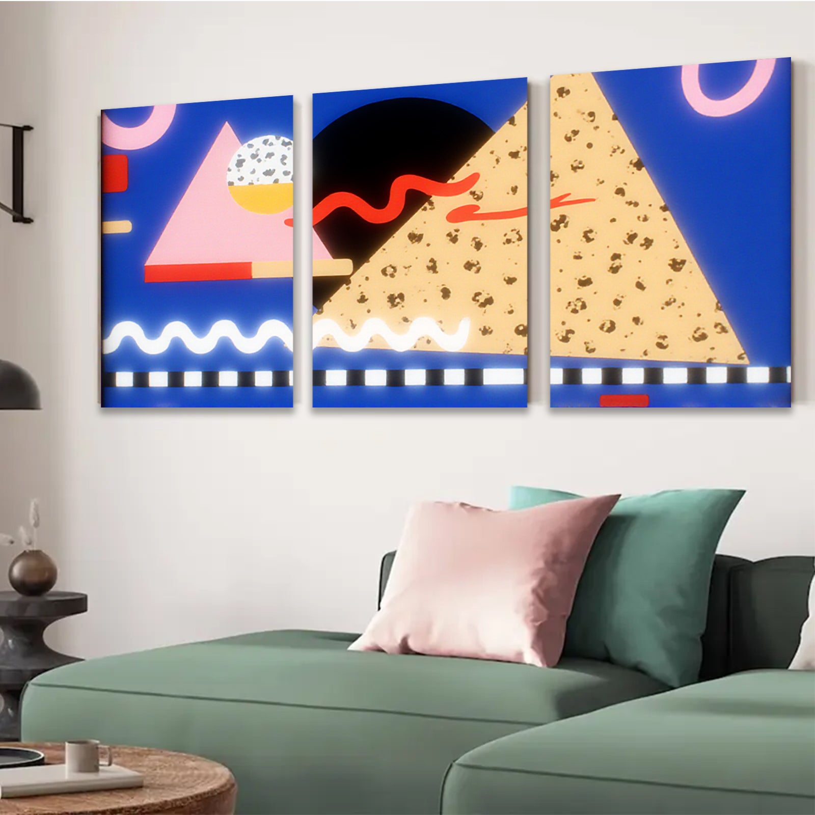 2D flat 1pc Abstract Geometric Shapes Modern Art Wall Decor Living Room Bedroom Canvas Prints Framed Ready To Hang Gallery Wrapped Teal Gold Minimalist Chic