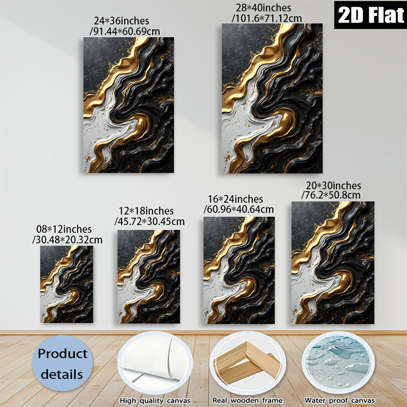 2D flat 1pc Abstract Gold Marble Swirls Modern Wall Art Living Room Bedroom Decor Farmhouse Style Gallery Wrapped Canvas Prints Ready to Hang Large Size