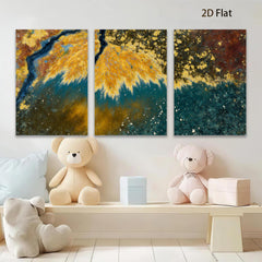 2D flat 1pc Abstract Golden Foliage Burst Wall Art Canvas Prints for Living Room Bedroom Modern Farmhouse Decor Gallery Wrapped Ready to Hang