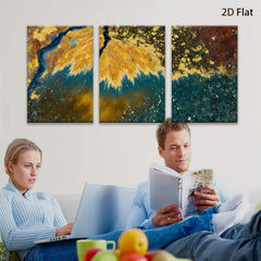 2D flat 1pc Abstract Golden Foliage Burst Wall Art Canvas Prints for Living Room Bedroom Modern Farmhouse Decor Gallery Wrapped Ready to Hang
