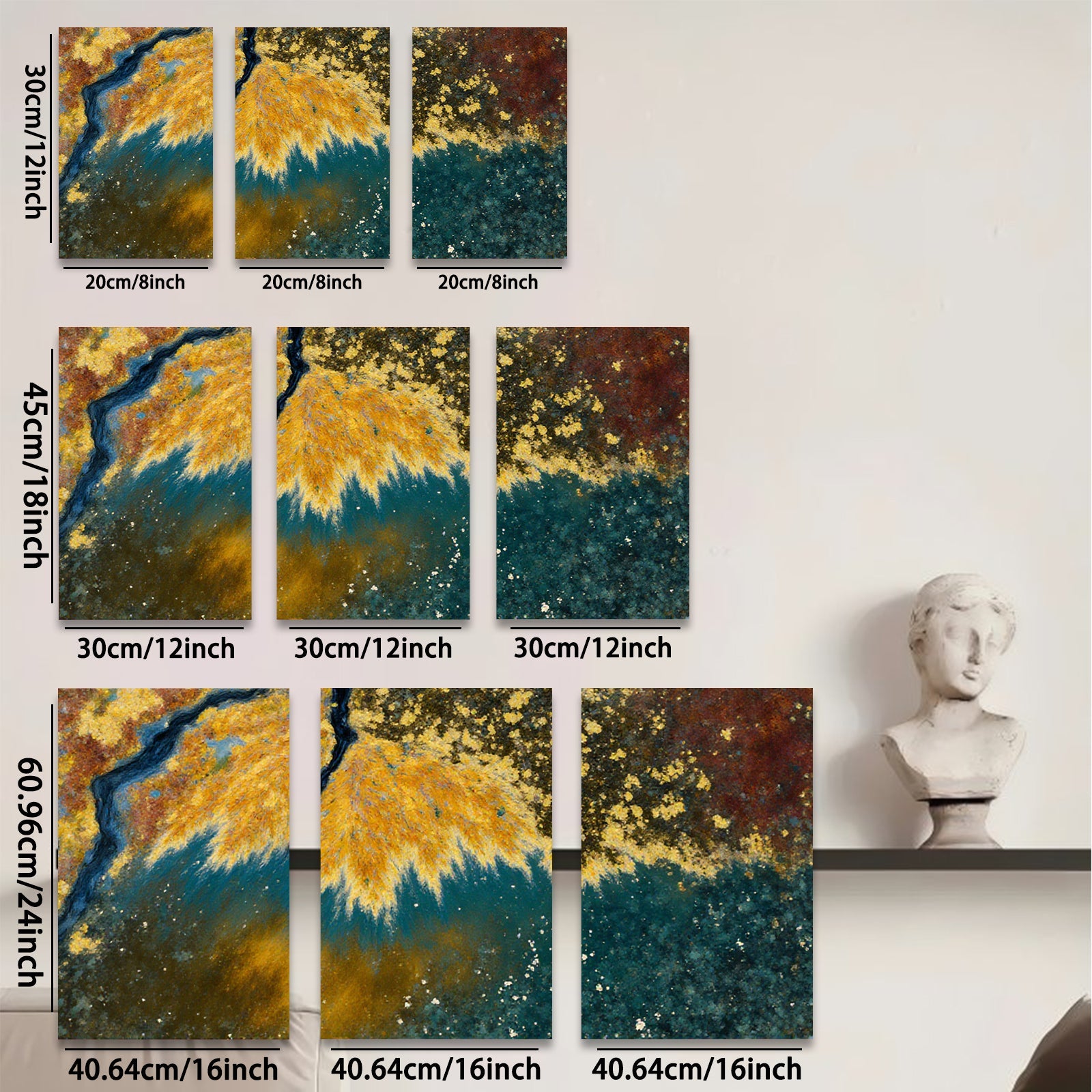 2D flat 1pc Abstract Golden Foliage Burst Wall Art Canvas Prints for Living Room Bedroom Modern Farmhouse Decor Gallery Wrapped Ready to Hang