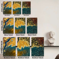 2D flat 1pc Abstract Golden Foliage Burst Wall Art Canvas Prints for Living Room Bedroom Modern Farmhouse Decor Gallery Wrapped Ready to Hang