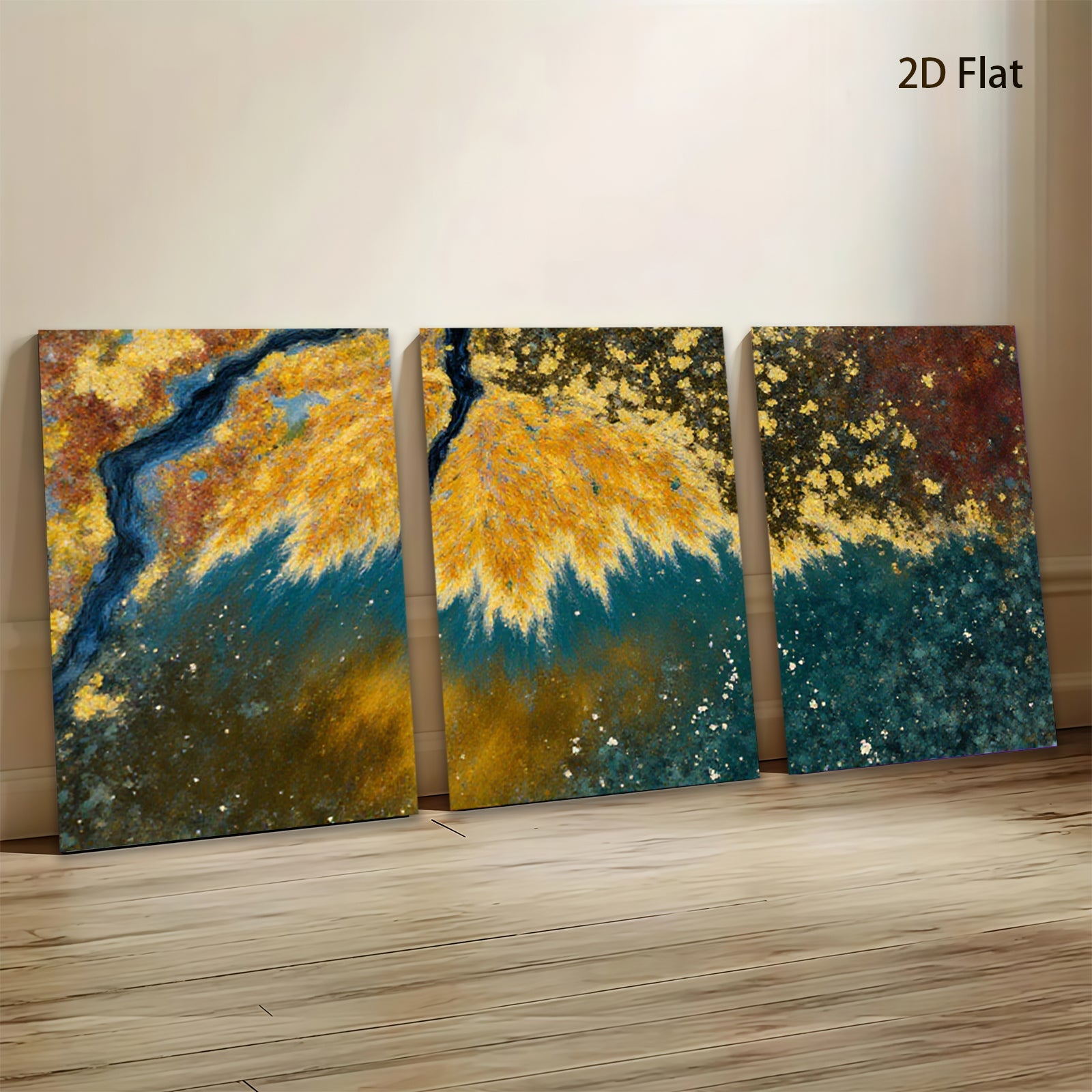 2D flat 1pc Abstract Golden Foliage Burst Wall Art Canvas Prints for Living Room Bedroom Modern Farmhouse Decor Gallery Wrapped Ready to Hang