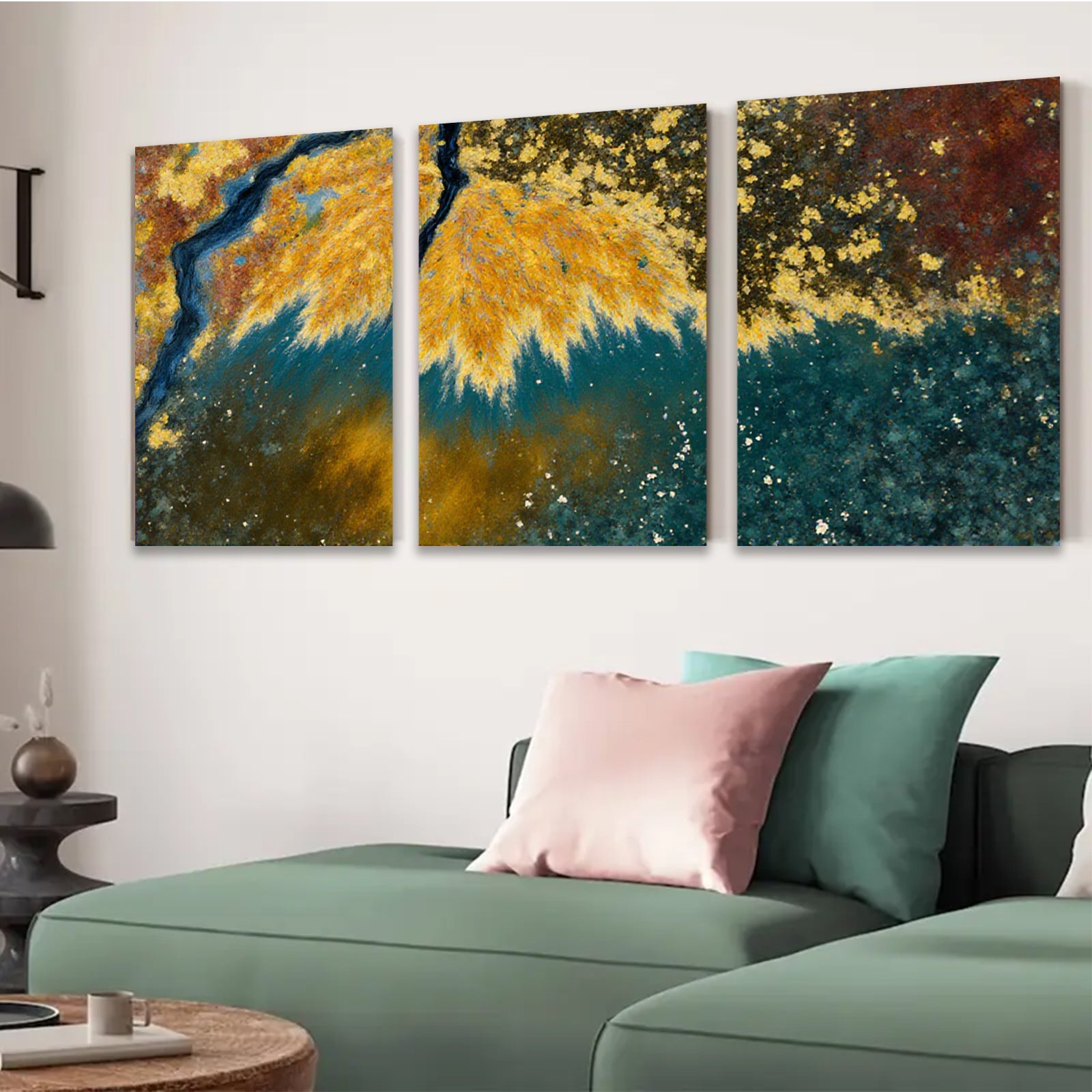 2D flat 1pc Abstract Golden Foliage Burst Wall Art Canvas Prints for Living Room Bedroom Modern Farmhouse Decor Gallery Wrapped Ready to Hang