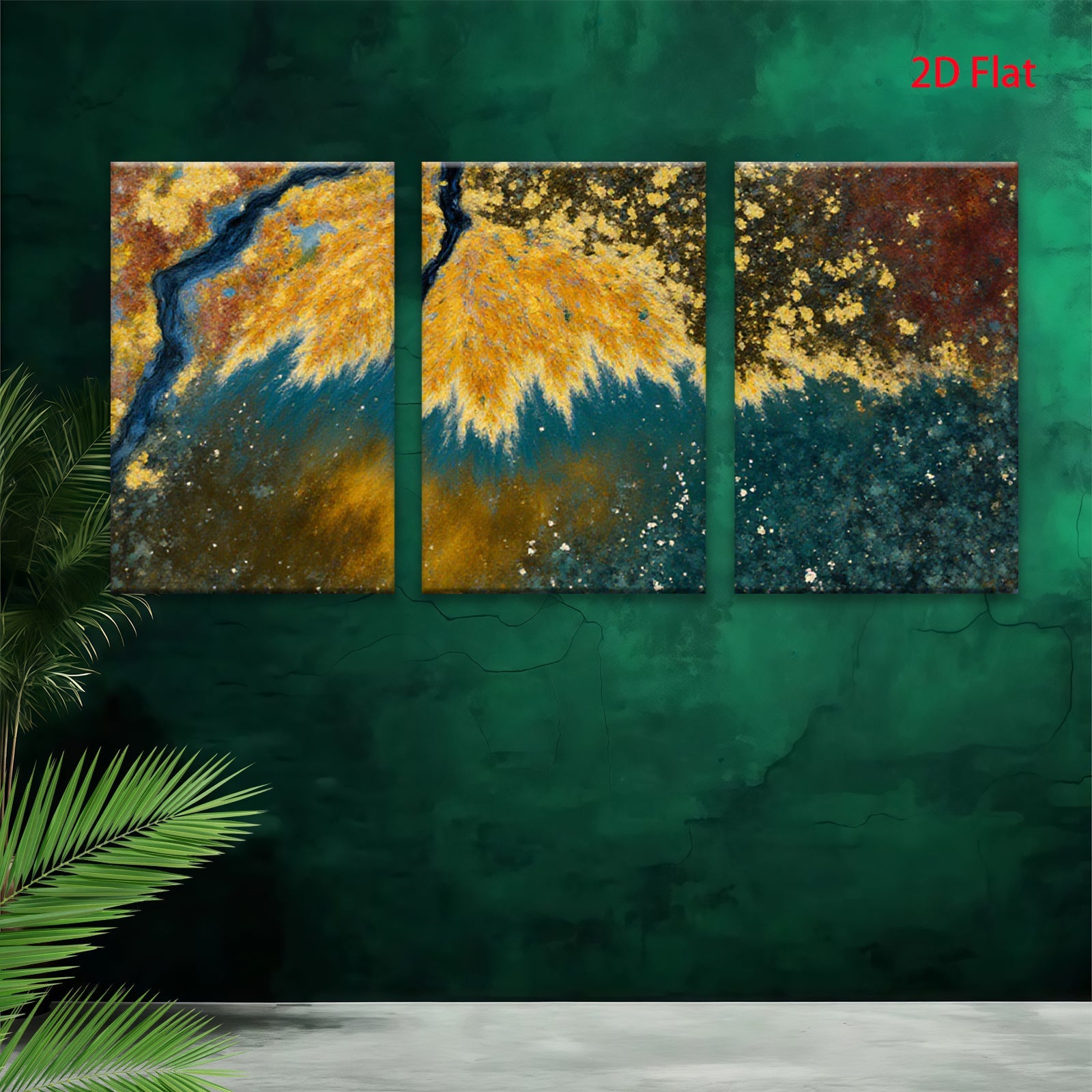 2D flat 1pc Abstract Golden Foliage Burst Wall Art Canvas Prints for Living Room Bedroom Modern Farmhouse Decor Gallery Wrapped Ready to Hang