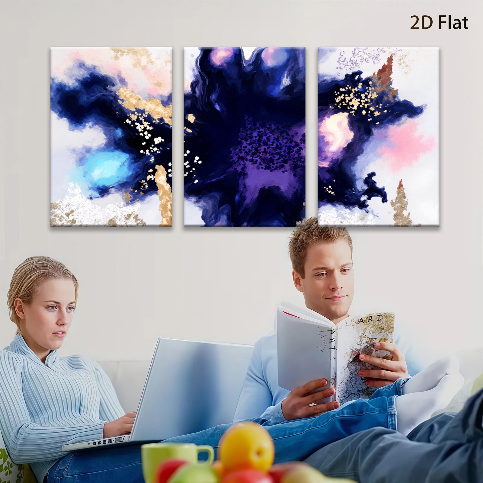 2D flat 1pc Abstract Ink Wash Butterfly Floral Wall Art Canvas Prints for Living Room Bedroom Home Decor Modern Farmhouse Gallery Wrapped Teal Gold