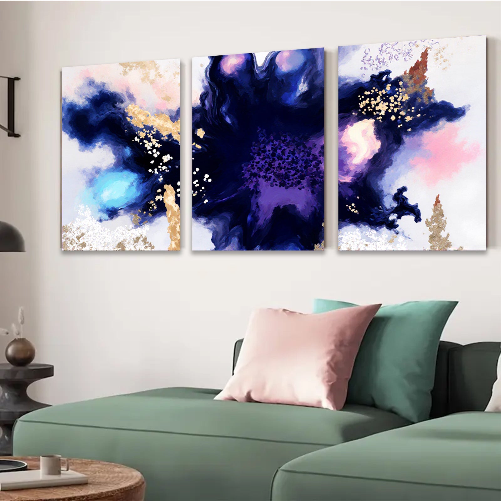 2D flat 1pc Abstract Ink Wash Butterfly Floral Wall Art Canvas Prints for Living Room Bedroom Home Decor Modern Farmhouse Gallery Wrapped Teal Gold