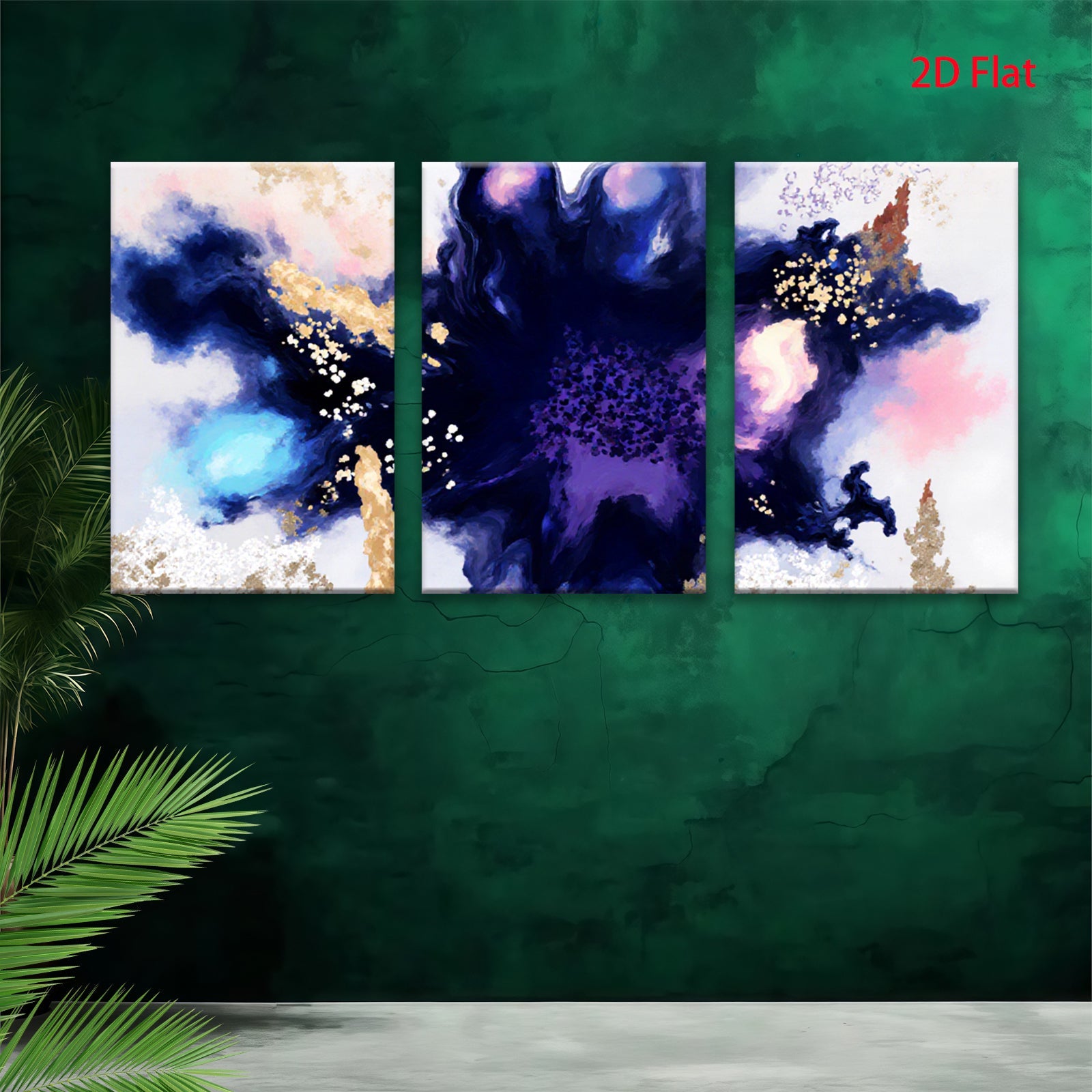 2D flat 1pc Abstract Ink Wash Butterfly Floral Wall Art Canvas Prints for Living Room Bedroom Home Decor Modern Farmhouse Gallery Wrapped Teal Gold