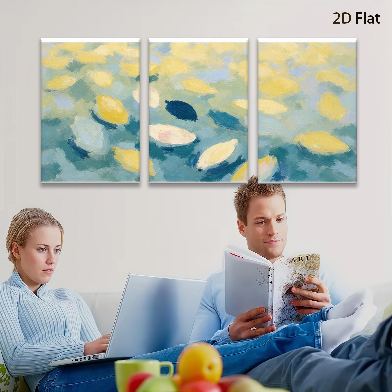 2D flat 1pc Abstract Lemon Grove Impressionist Wall Art Living Room Bedroom Modern Farmhouse Decor Canvas Painting Prints Botanical Floral Artwork