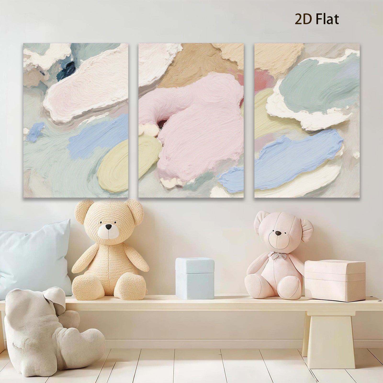 2D flat 1pc Abstract Pastel Blooms Modern Wall Art Canvas Painting for Living Room Bedroom Decor Farmhouse Style Gallery Wrapped Ready to Hang
