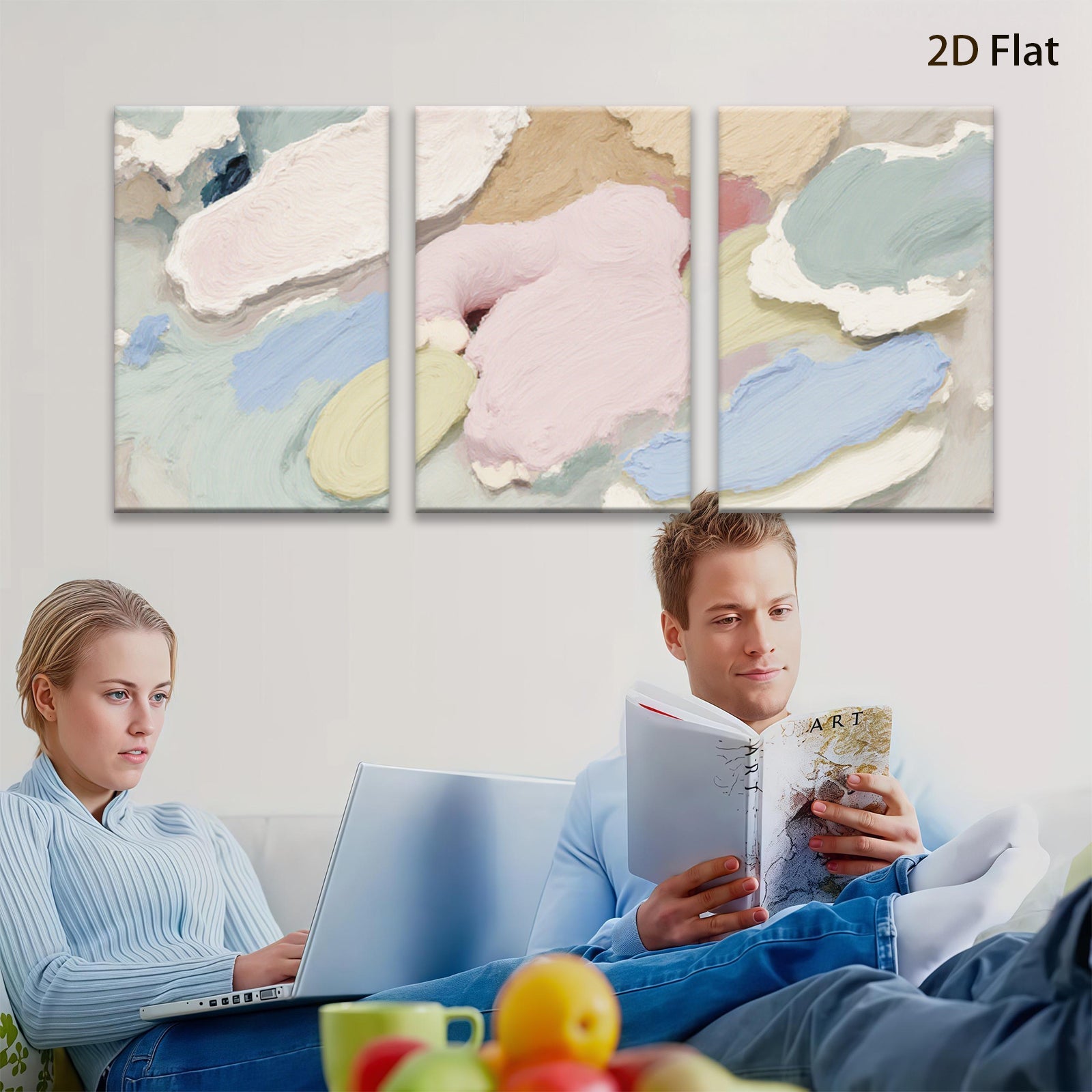 2D flat 1pc Abstract Pastel Blooms Modern Wall Art Canvas Painting for Living Room Bedroom Decor Farmhouse Style Gallery Wrapped Ready to Hang