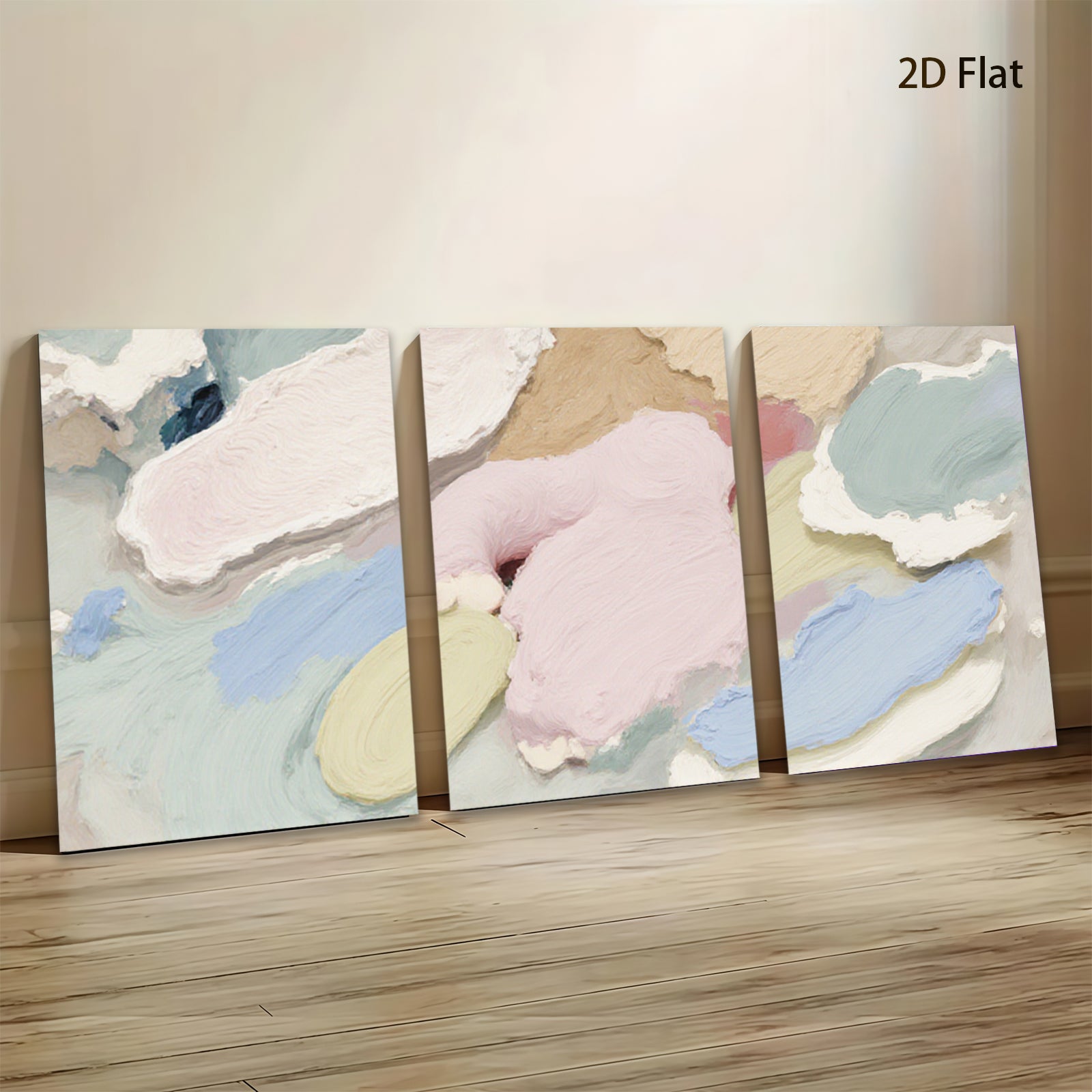 2D flat 1pc Abstract Pastel Blooms Modern Wall Art Canvas Painting for Living Room Bedroom Decor Farmhouse Style Gallery Wrapped Ready to Hang