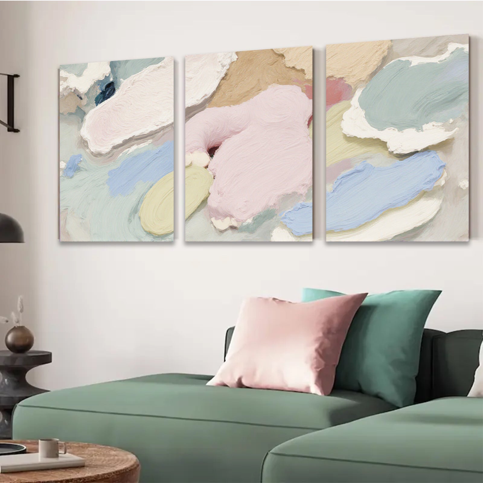 2D flat 1pc Abstract Pastel Blooms Modern Wall Art Canvas Painting for Living Room Bedroom Decor Farmhouse Style Gallery Wrapped Ready to Hang