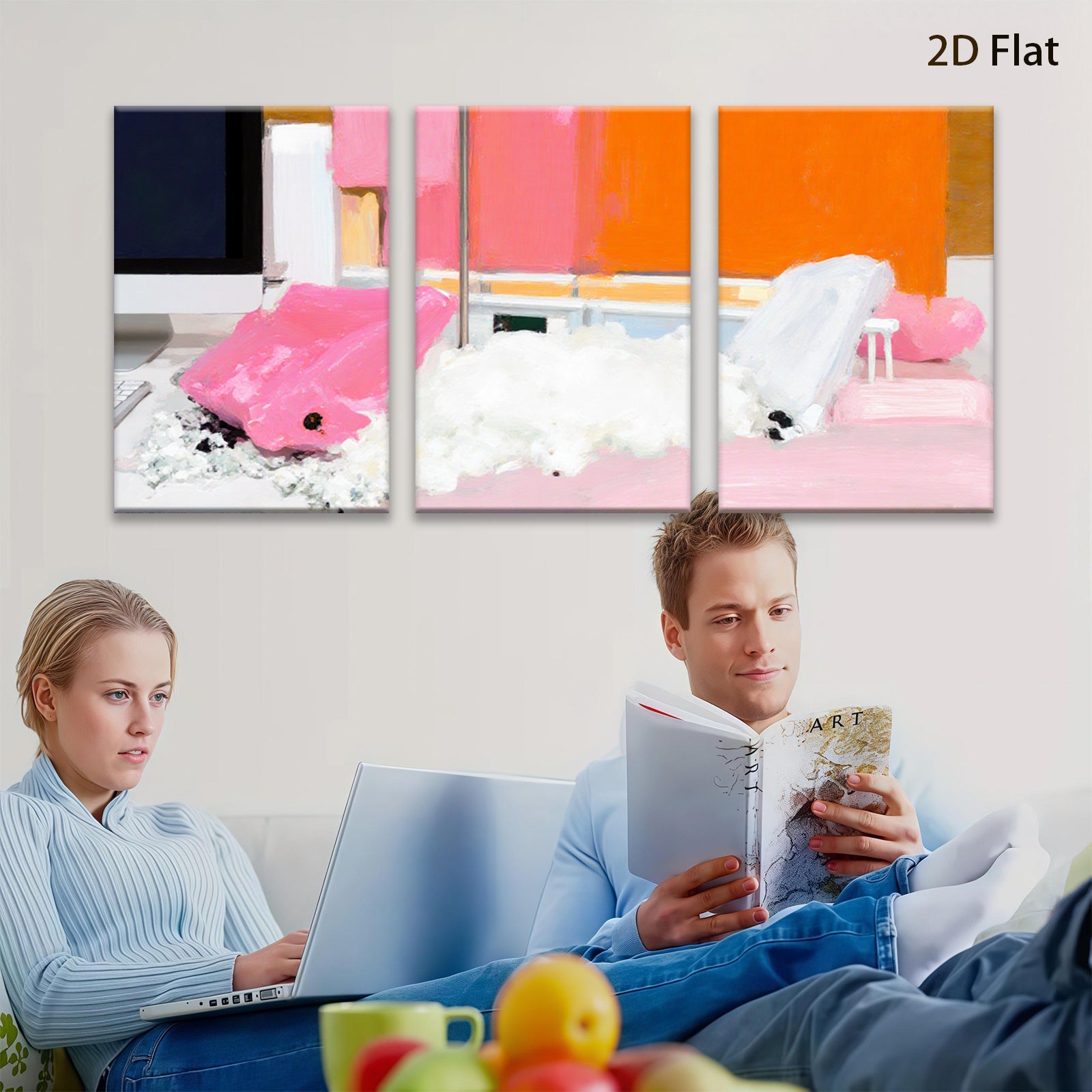 2D flat 1pc Abstract Pink White Brushstrokes Modern Wall Art Living Room Bedroom Decor Gallery Wrapped Canvas Prints Coastal Farmhouse Style
