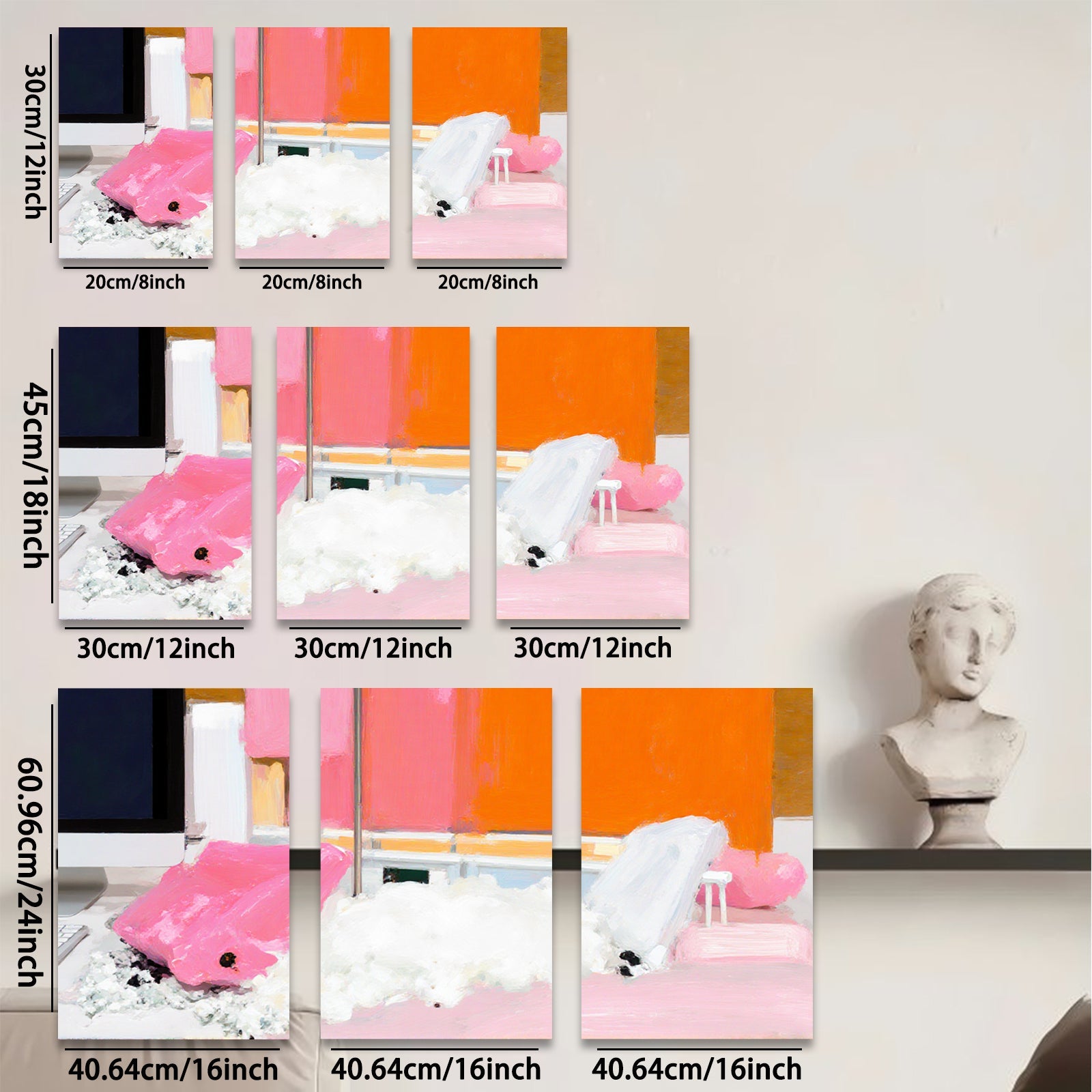 2D flat 1pc Abstract Pink White Brushstrokes Modern Wall Art Living Room Bedroom Decor Gallery Wrapped Canvas Prints Coastal Farmhouse Style