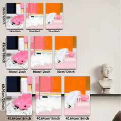 2D flat 1pc Abstract Pink White Brushstrokes Modern Wall Art Living Room Bedroom Decor Gallery Wrapped Canvas Prints Coastal Farmhouse Style