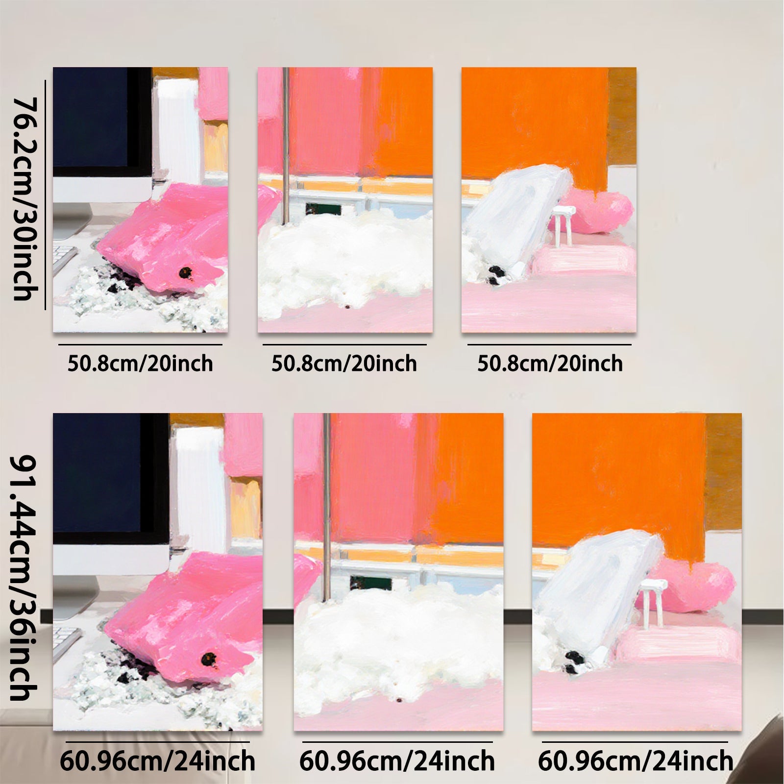2D flat 1pc Abstract Pink White Brushstrokes Modern Wall Art Living Room Bedroom Decor Gallery Wrapped Canvas Prints Coastal Farmhouse Style