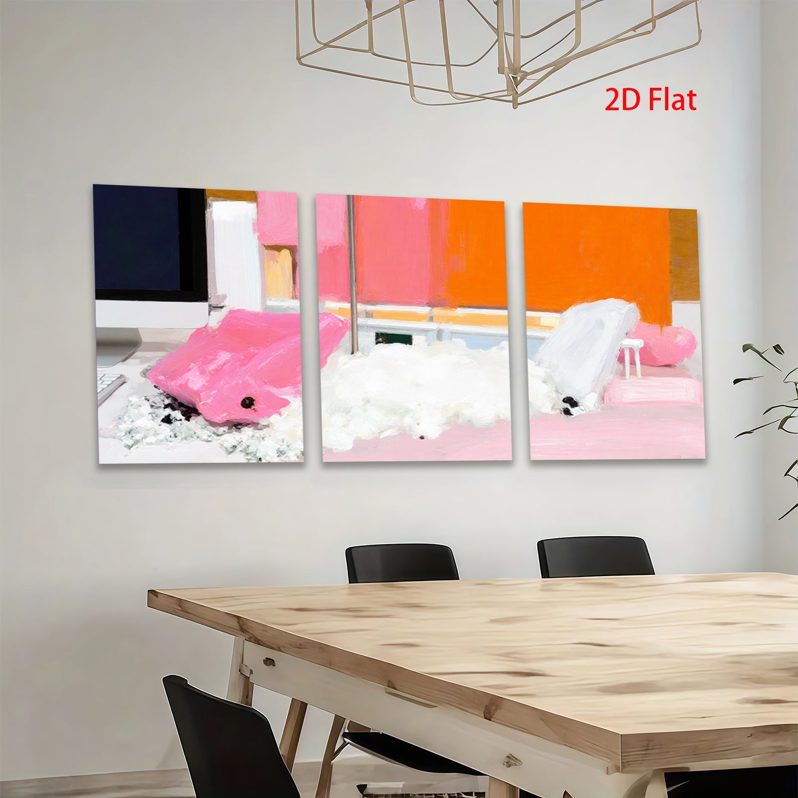 2D flat 1pc Abstract Pink White Brushstrokes Modern Wall Art Living Room Bedroom Decor Gallery Wrapped Canvas Prints Coastal Farmhouse Style