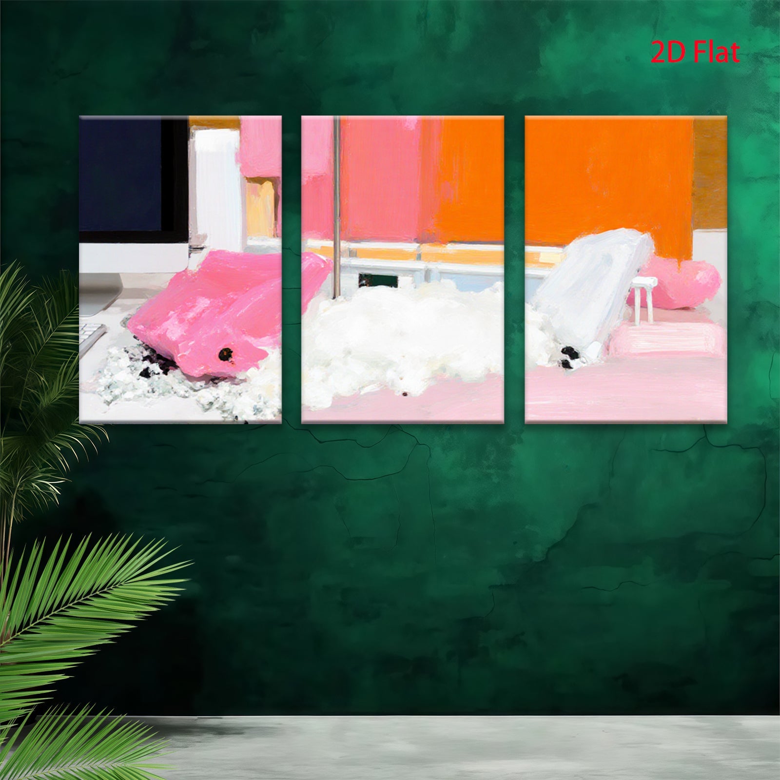2D flat 1pc Abstract Pink White Brushstrokes Modern Wall Art Living Room Bedroom Decor Gallery Wrapped Canvas Prints Coastal Farmhouse Style