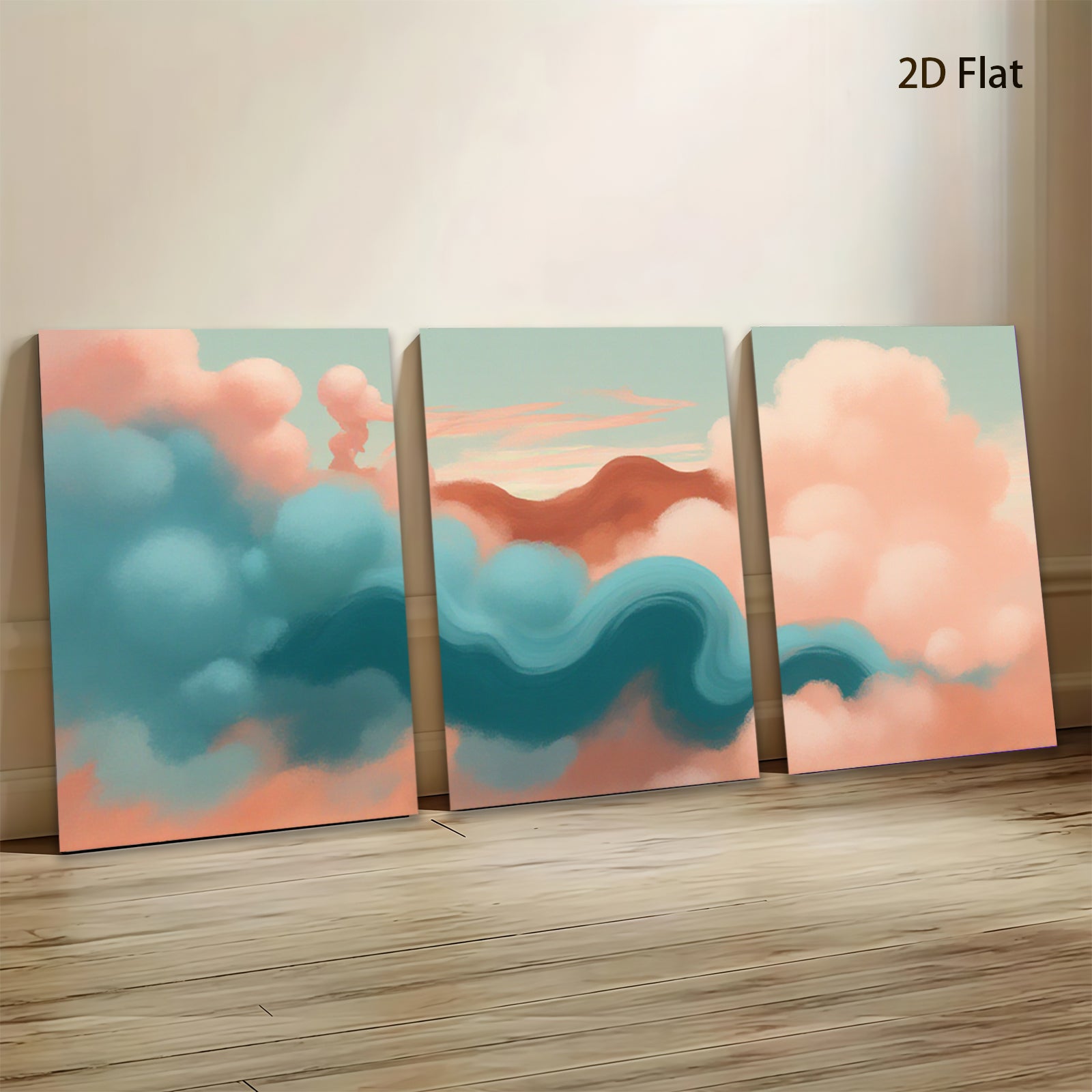 2D flat 1pc Abstract Sky Clouds Wall Art Canvas Prints for Living Room Bedroom Home Decor Modern Farmhouse Rustic Teal Orange Aesthetic Gallery Wrapped Timeless