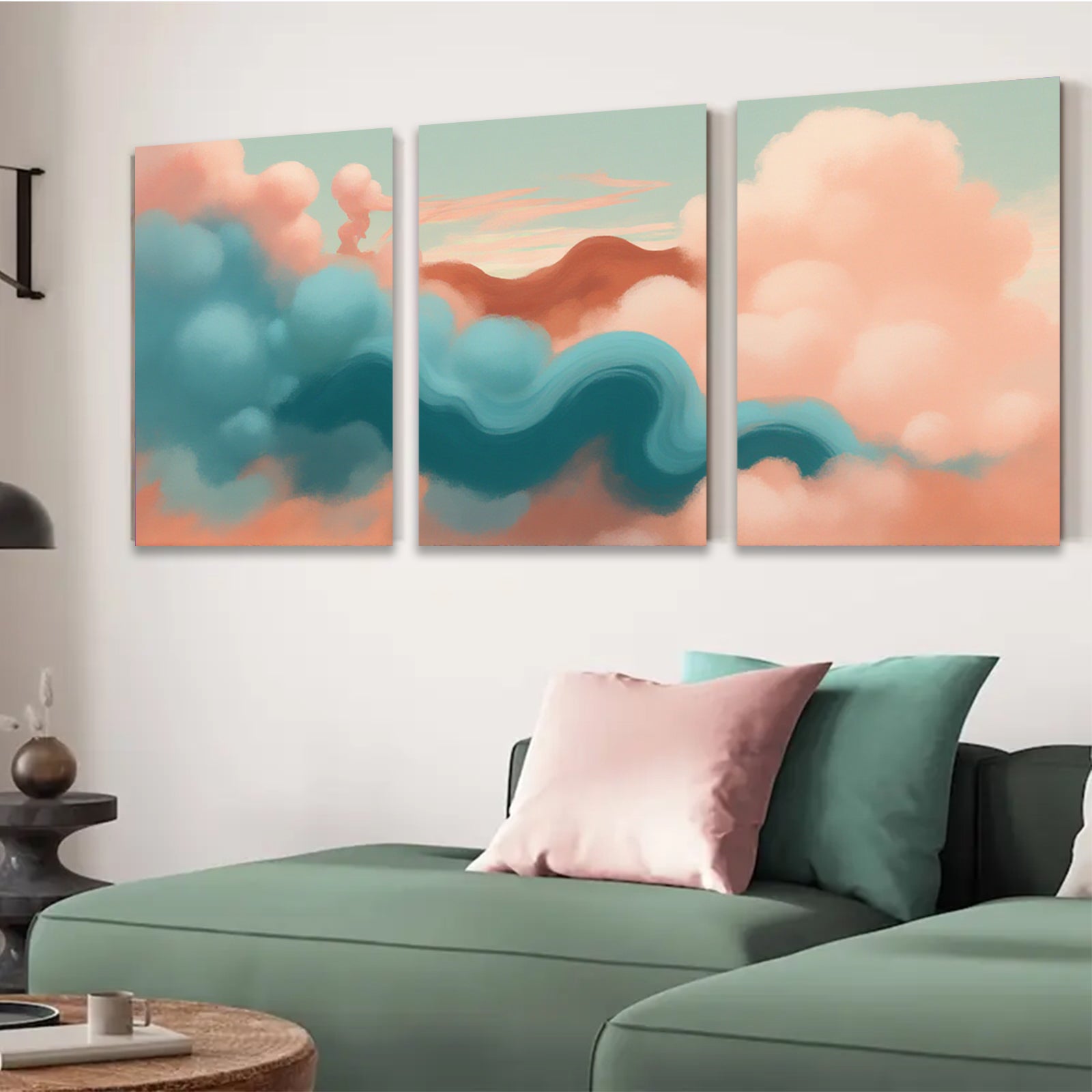 2D flat 1pc Abstract Sky Clouds Wall Art Canvas Prints for Living Room Bedroom Home Decor Modern Farmhouse Rustic Teal Orange Aesthetic Gallery Wrapped Timeless