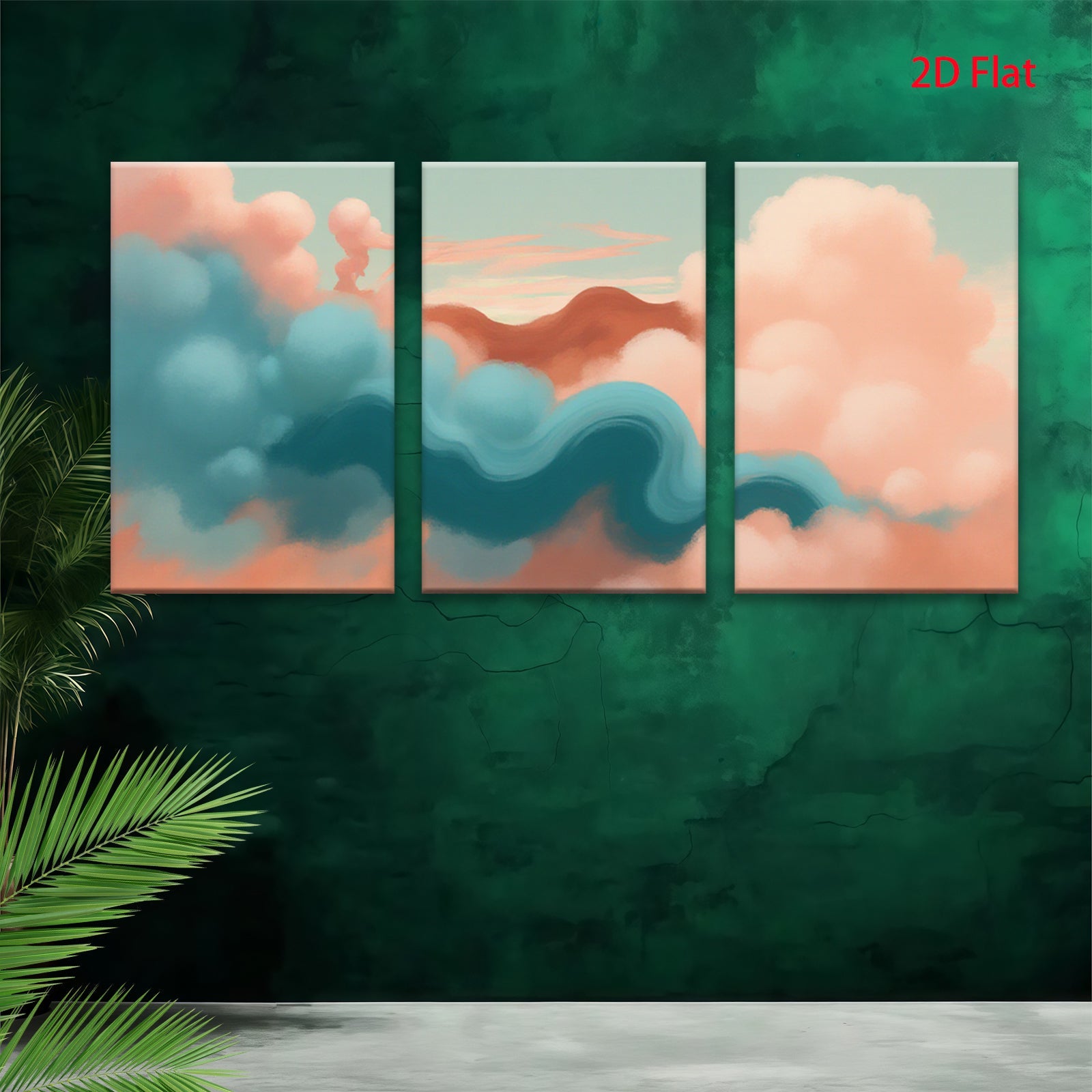 2D flat 1pc Abstract Sky Clouds Wall Art Canvas Prints for Living Room Bedroom Home Decor Modern Farmhouse Rustic Teal Orange Aesthetic Gallery Wrapped Timeless
