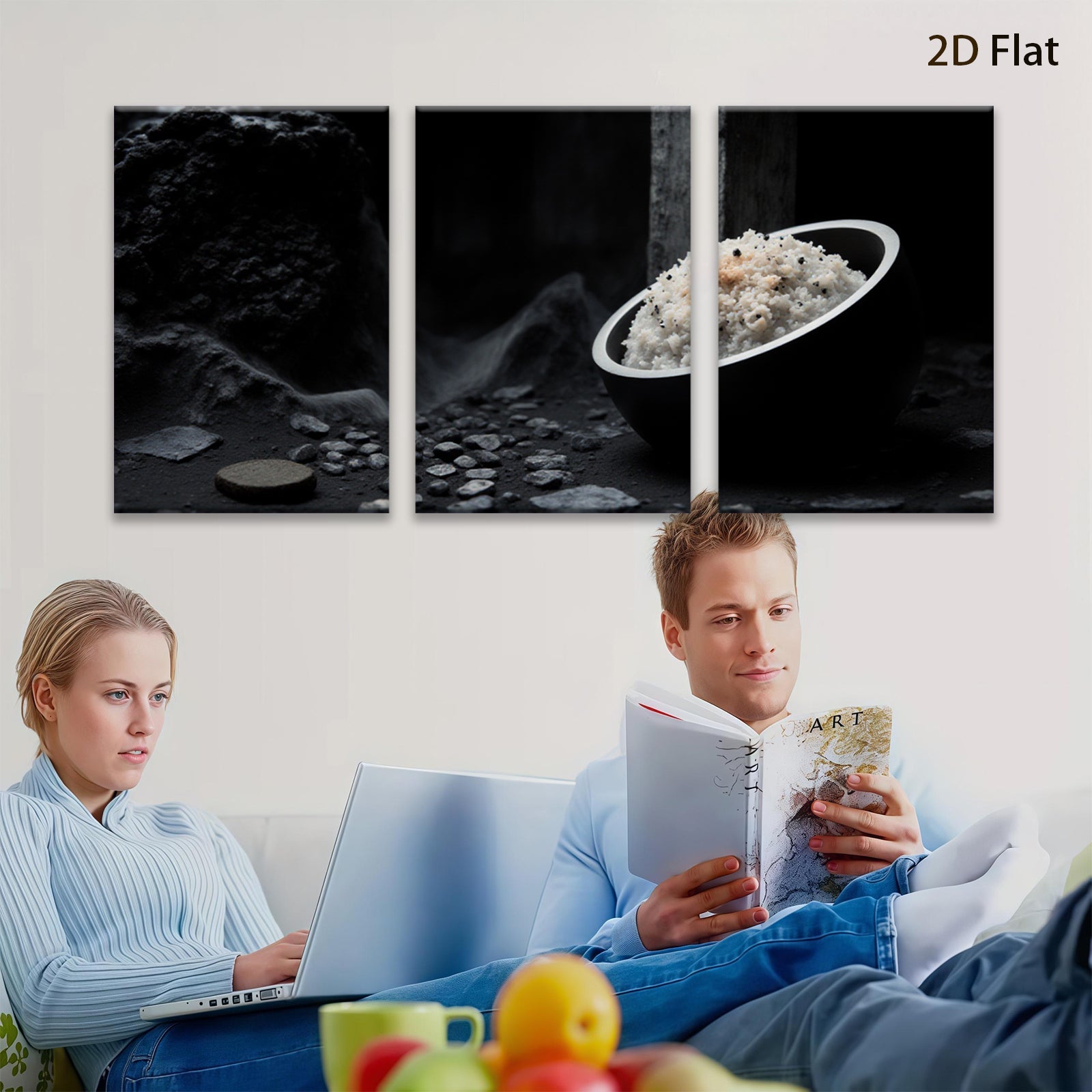 2D flat 1pc Abstract Stone Bowl Still Life Modern Farmhouse Wall Art Dining Room Living Room Gallery Wrapped Canvas Prints Ready to Hang