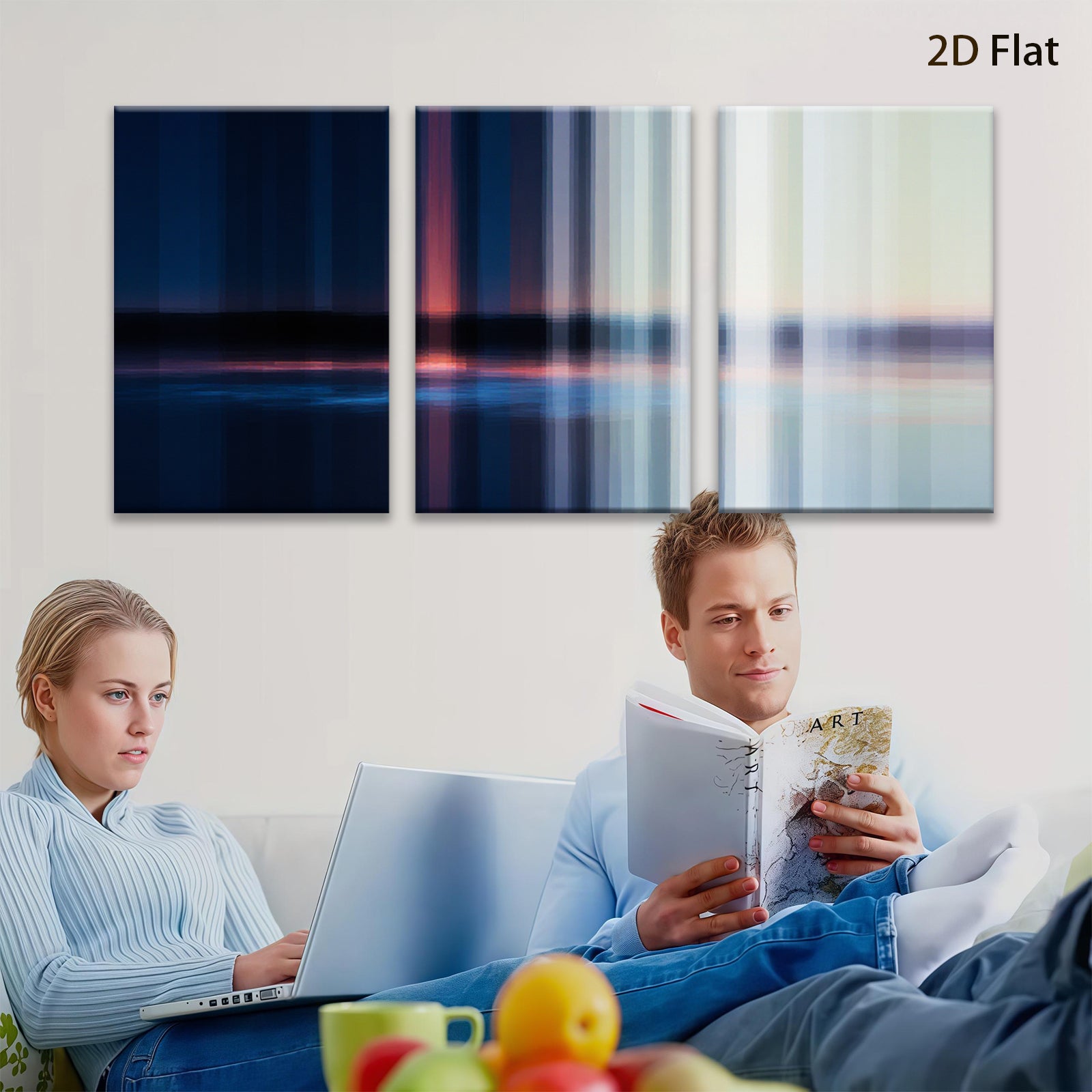 2D flat 1pc Abstract Vertical Lines Modern Wall Art Coastal Home Decor Living Room Bedroom Canvas Prints Gallery Wrapped Ready to Hang Farmhouse Style