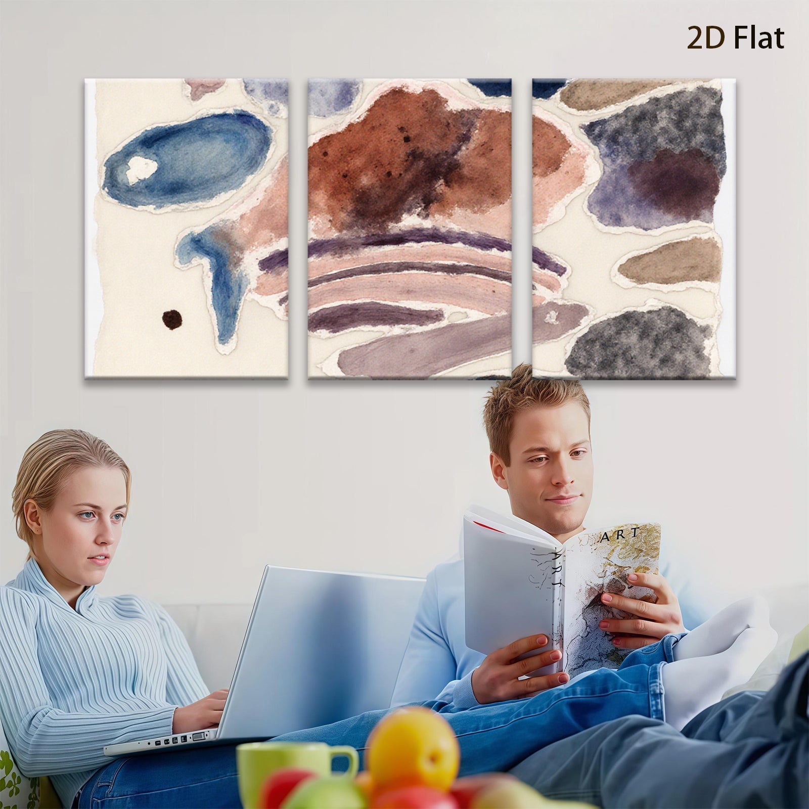 2D flat 1pc Abstract Watercolor Wash Coastal Farmhouse Wall Art Prints Living Room Bedroom Decor Modern Gallery Wrapped Canvas Textured Neutral Tones