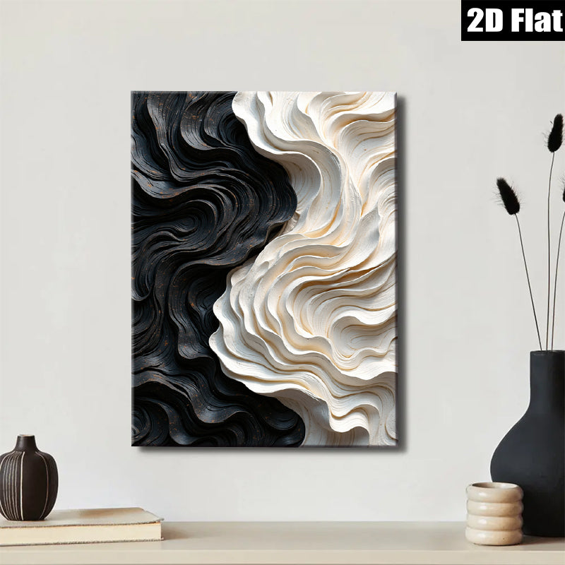 2D flat 1pc Abstract Wave Sculptural Wall Art Modern Texture Painting for Living Room Bedroom Office Decor Farmhouse Style Gallery Wrapped Canvas Prints