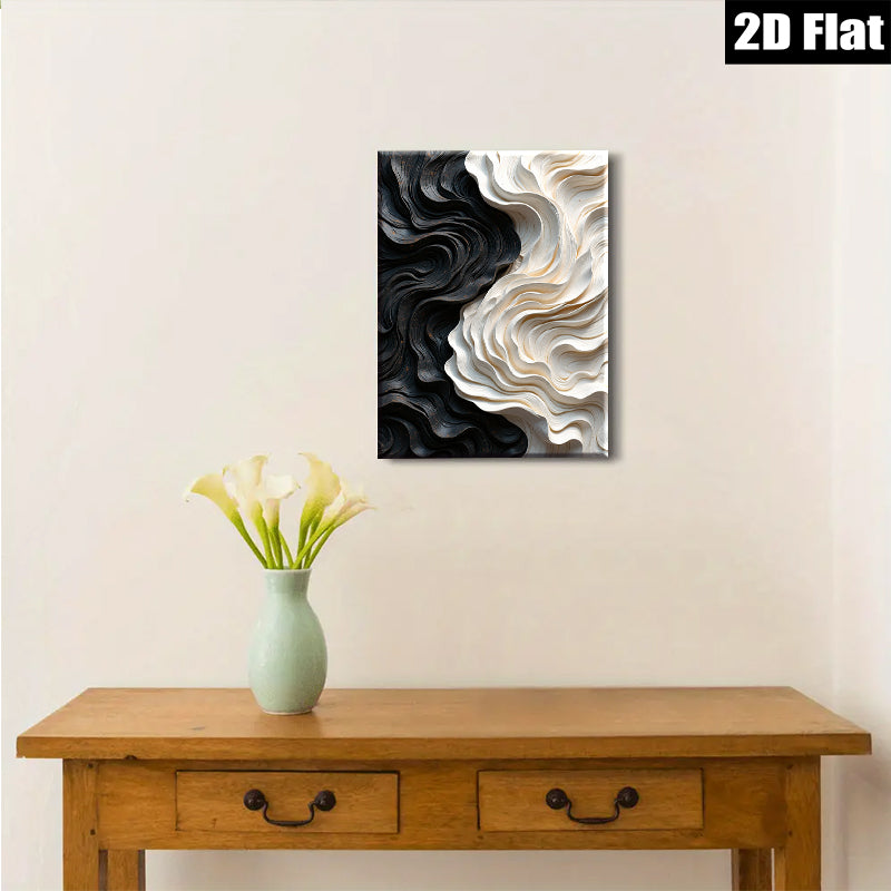 2D flat 1pc Abstract Wave Sculptural Wall Art Modern Texture Painting for Living Room Bedroom Office Decor Farmhouse Style Gallery Wrapped Canvas Prints
