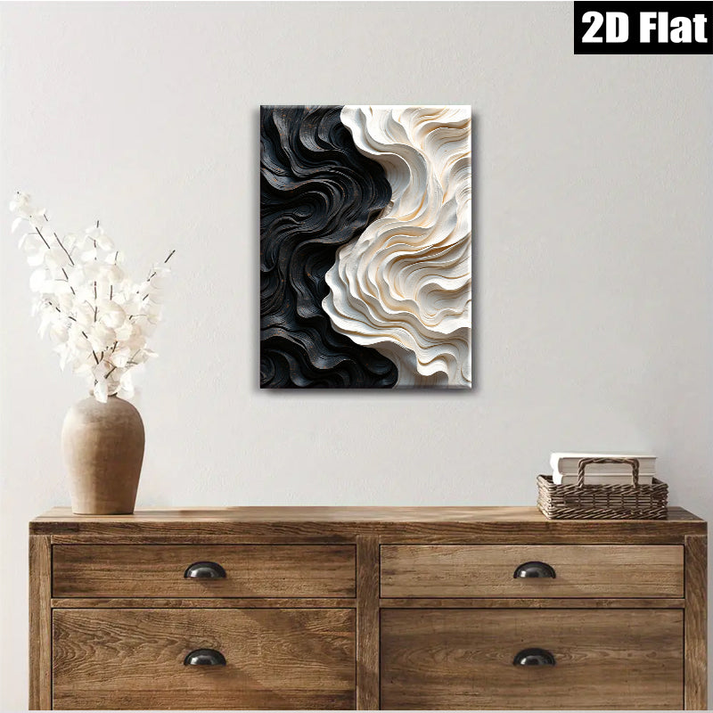 2D flat 1pc Abstract Wave Sculptural Wall Art Modern Texture Painting for Living Room Bedroom Office Decor Farmhouse Style Gallery Wrapped Canvas Prints