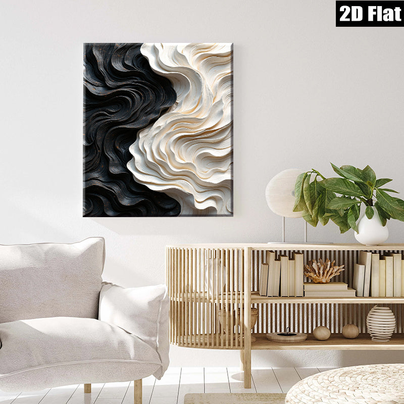 2D flat 1pc Abstract Wave Sculptural Wall Art Modern Texture Painting for Living Room Bedroom Office Decor Farmhouse Style Gallery Wrapped Canvas Prints