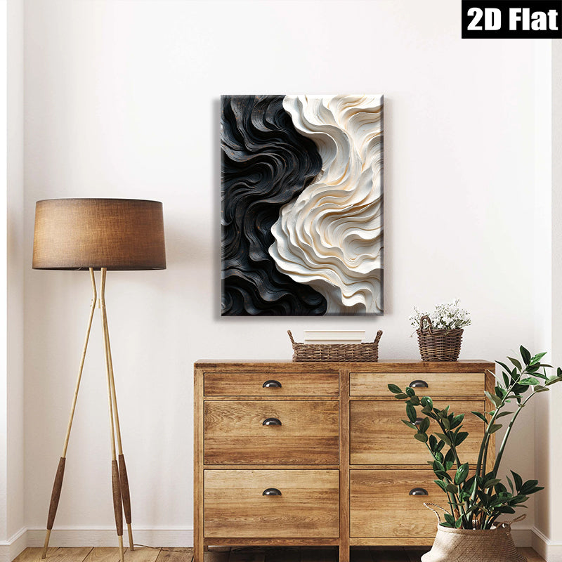 2D flat 1pc Abstract Wave Sculptural Wall Art Modern Texture Painting for Living Room Bedroom Office Decor Farmhouse Style Gallery Wrapped Canvas Prints