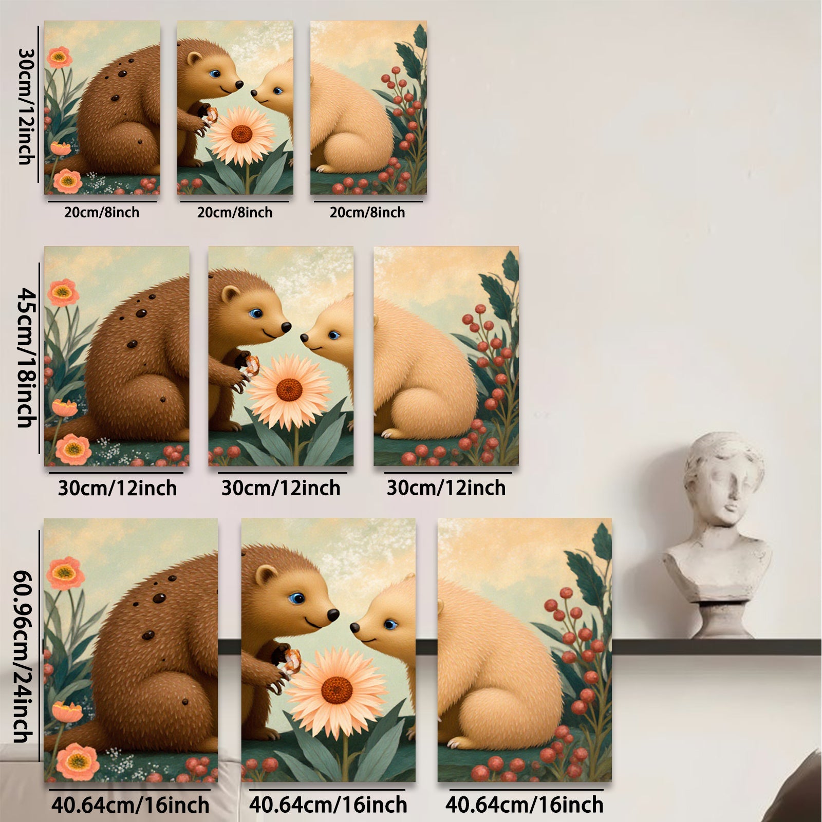 2D flat 1pc Adorable Bear Cubs Share Blossom Garden Wall Art Kids Room Nursery Decor Modern Farmhouse Canvas Prints Living Room Bedroom Gift