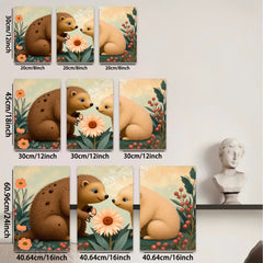 2D flat 1pc Adorable Bear Cubs Share Blossom Garden Wall Art Kids Room Nursery Decor Modern Farmhouse Canvas Prints Living Room Bedroom Gift