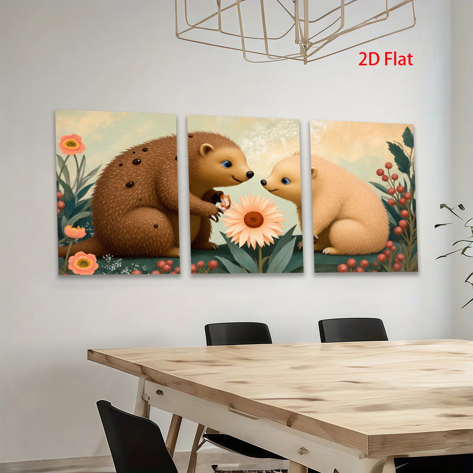 2D flat 1pc Adorable Bear Cubs Share Blossom Garden Wall Art Kids Room Nursery Decor Modern Farmhouse Canvas Prints Living Room Bedroom Gift