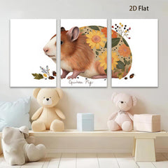 2D flat 1pc Adorable Guinea Pig with Floral Design Wall Art Living Room Bedroom Decor Farmhouse Style Gallery Wrapped Canvas Prints Ready to Hang