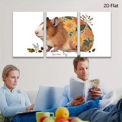 2D flat 1pc Adorable Guinea Pig with Floral Design Wall Art Living Room Bedroom Decor Farmhouse Style Gallery Wrapped Canvas Prints Ready to Hang