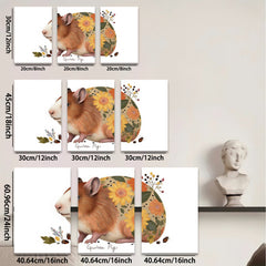 2D flat 1pc Adorable Guinea Pig with Floral Design Wall Art Living Room Bedroom Decor Farmhouse Style Gallery Wrapped Canvas Prints Ready to Hang