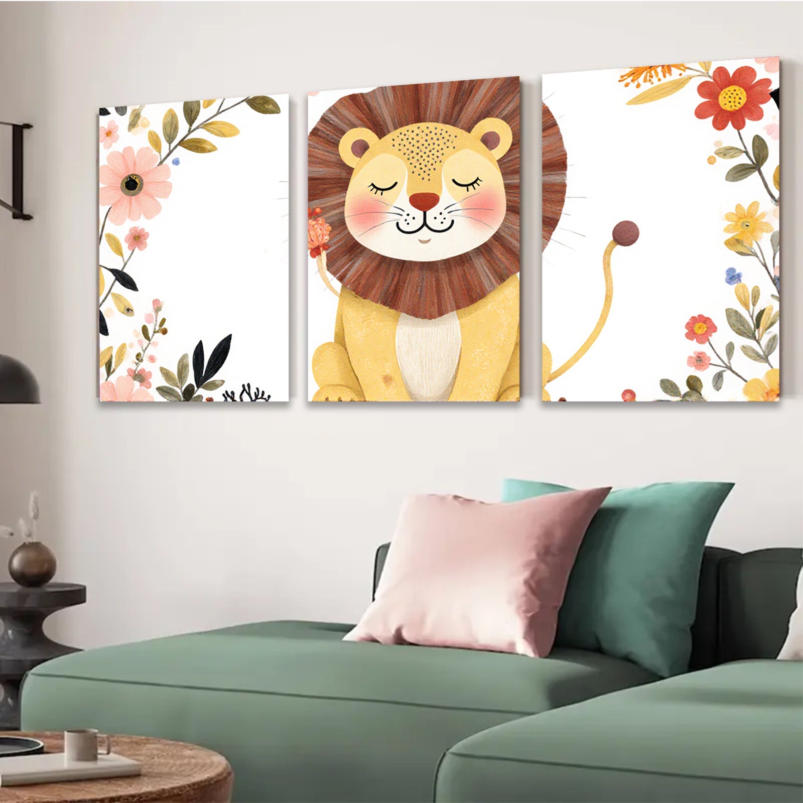 2D flat 1pc Adorable Lion Wall Art Nursery Decor Kids Room Playroom Paintings Canvas Prints Modern Farmhouse Decor Gallery Wrapped Timeless Statement Piece