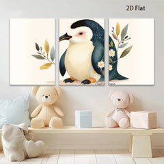 2D flat 1pc Adorable Penguin Floral Wall Art Canvas Print for Living Room Bedroom Gallery Wrapped Modern Farmhouse Decor Cozy Aesthetic Home Gifts