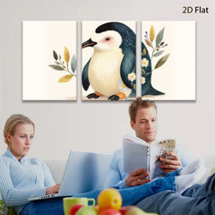 2D flat 1pc Adorable Penguin Floral Wall Art Canvas Print for Living Room Bedroom Gallery Wrapped Modern Farmhouse Decor Cozy Aesthetic Home Gifts