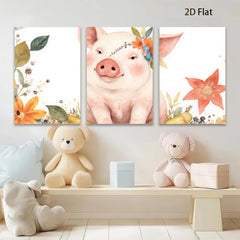 2D flat 1pc Adorable Pig with Floral Crown Farmhouse Wall Art for Kids Room Nursery Decor Living Room Prints Canvas Picture Modern Aesthetic