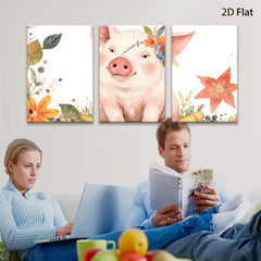 2D flat 1pc Adorable Pig with Floral Crown Farmhouse Wall Art for Kids Room Nursery Decor Living Room Prints Canvas Picture Modern Aesthetic