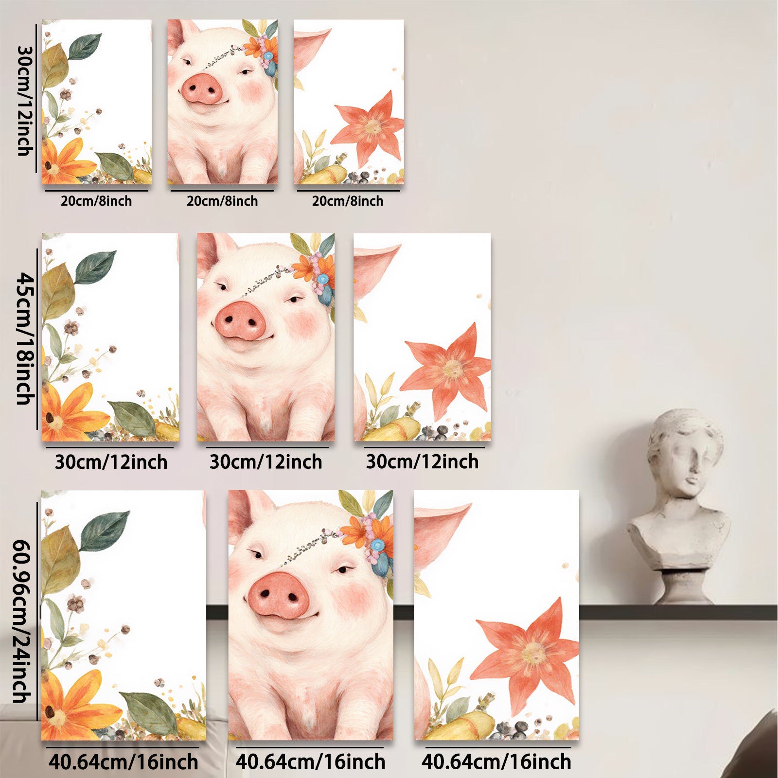 2D flat 1pc Adorable Pig with Floral Crown Farmhouse Wall Art for Kids Room Nursery Decor Living Room Prints Canvas Picture Modern Aesthetic