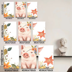 2D flat 1pc Adorable Pig with Floral Crown Farmhouse Wall Art for Kids Room Nursery Decor Living Room Prints Canvas Picture Modern Aesthetic